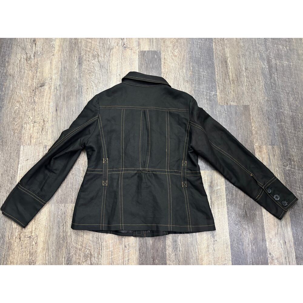 Appraisal‎ Womens Black Linen Blend Contrast Stitch Button Front Jacket Size 14 - Picture 6 of 6